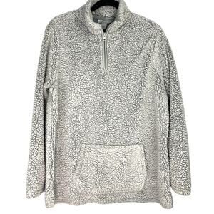 Woman's Blue-Gray Teddy Bear Fleece Quarter Zip SweatShirt 1X  CottageCore